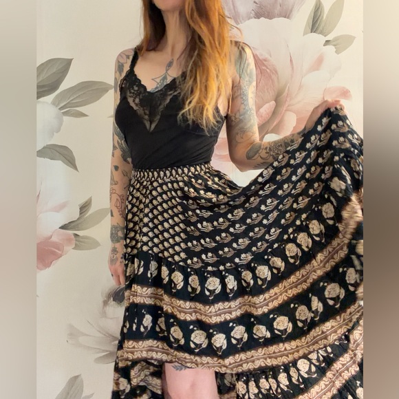 Spell & the Gypsy Bohemian Royale hi/low black + tan skirt size small - Picture 2 of 15